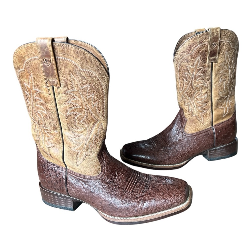 Ariat Men’s Night Life Ultra Ostrich Western Square Toe Boots Antique Tabac, 12 - Picture 2 of 11